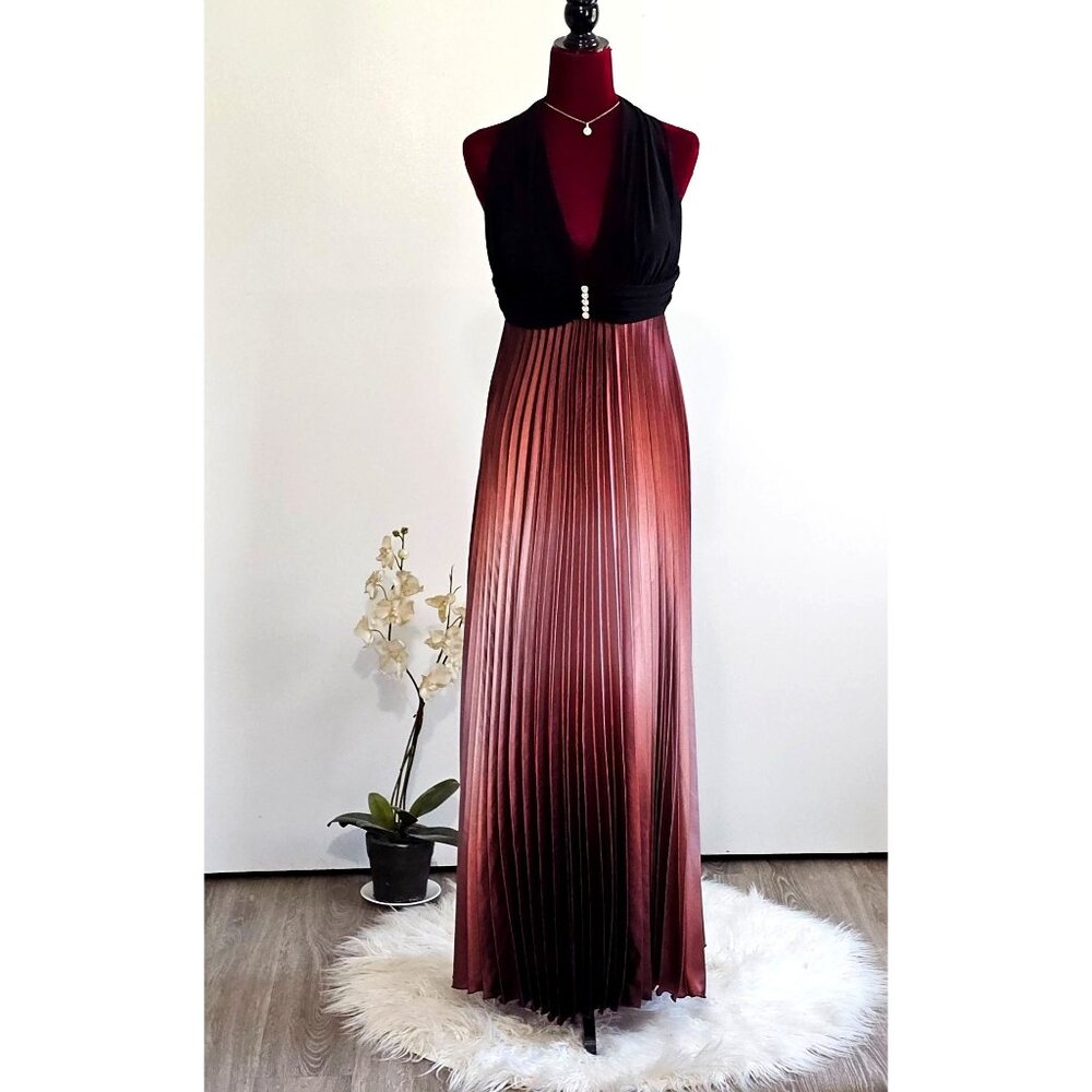 Vintage Betsy & Adam Women Black Ombre Burgundy Rhinestone Long Dress Sz 10 2333